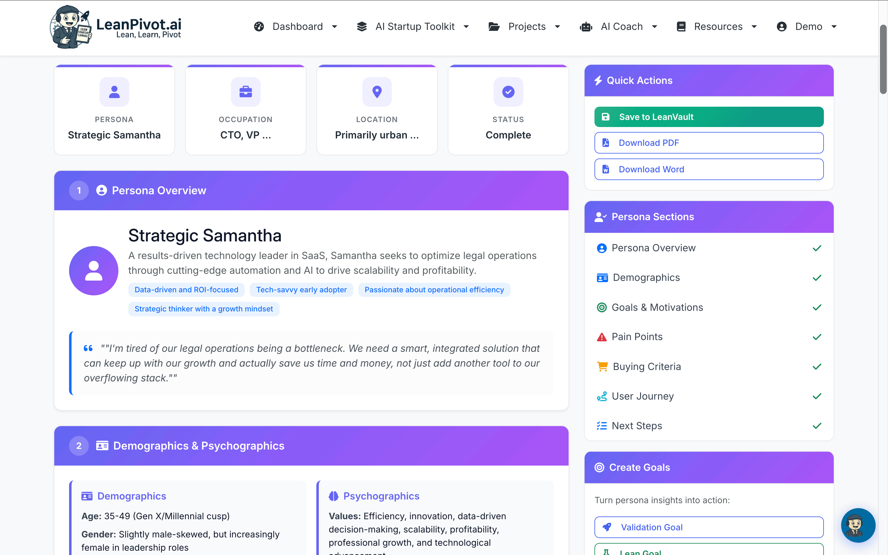 Customer Persona Tool Result
