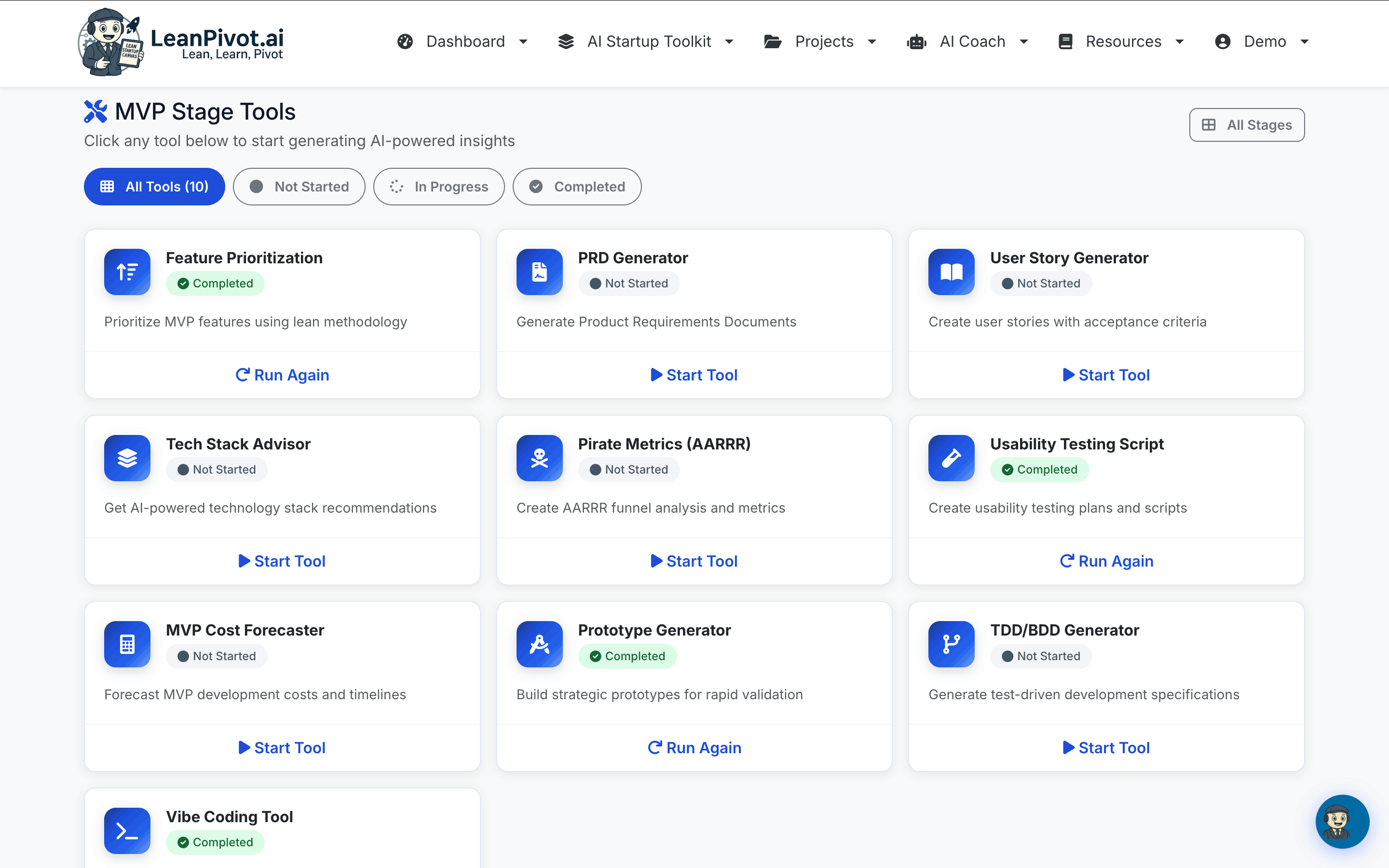 MVP Stage Tools - PRD Generator, Feature Prioritization, User Stories, Tech Stack Advisor