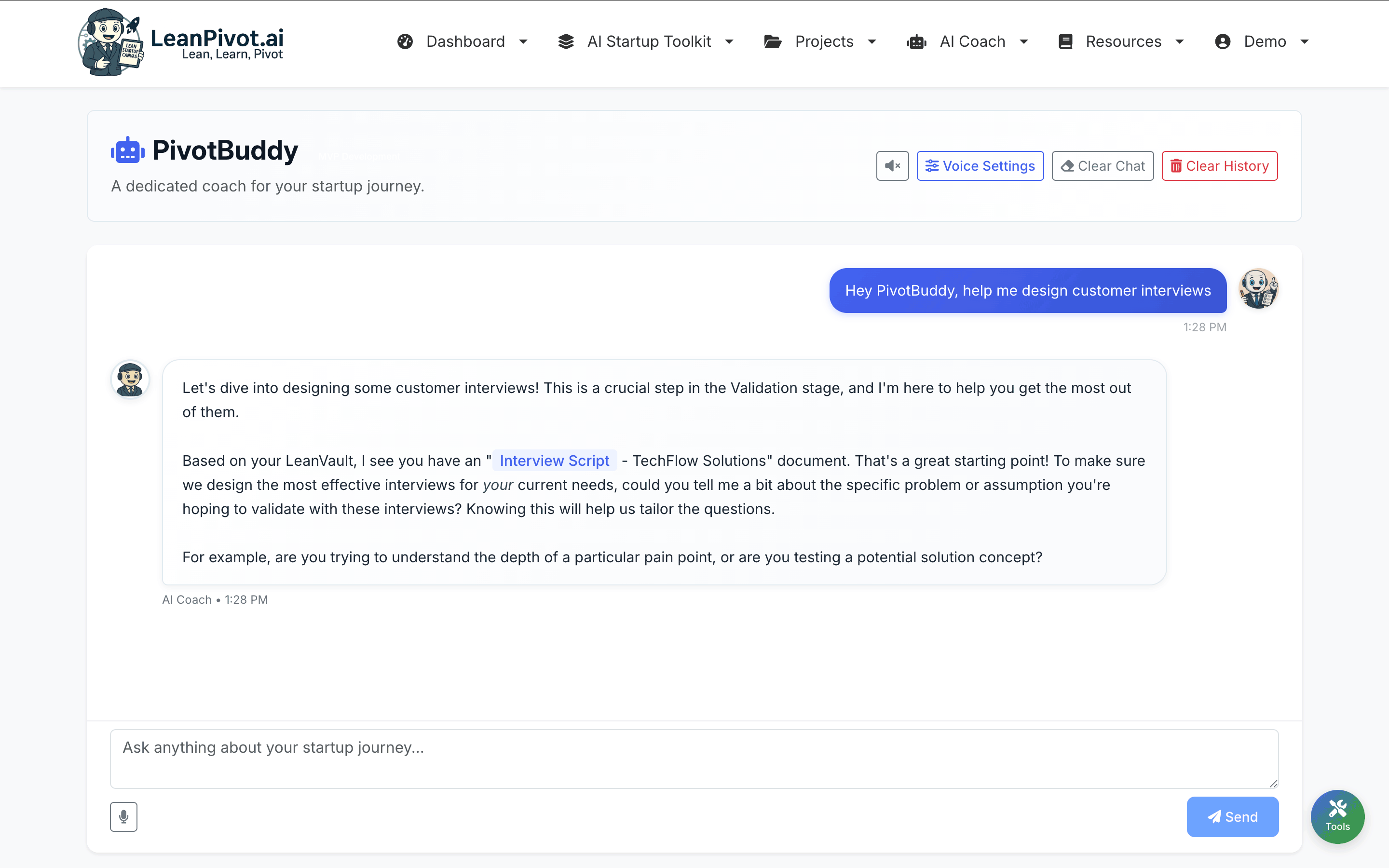 PivotBuddy AI Chat Interface